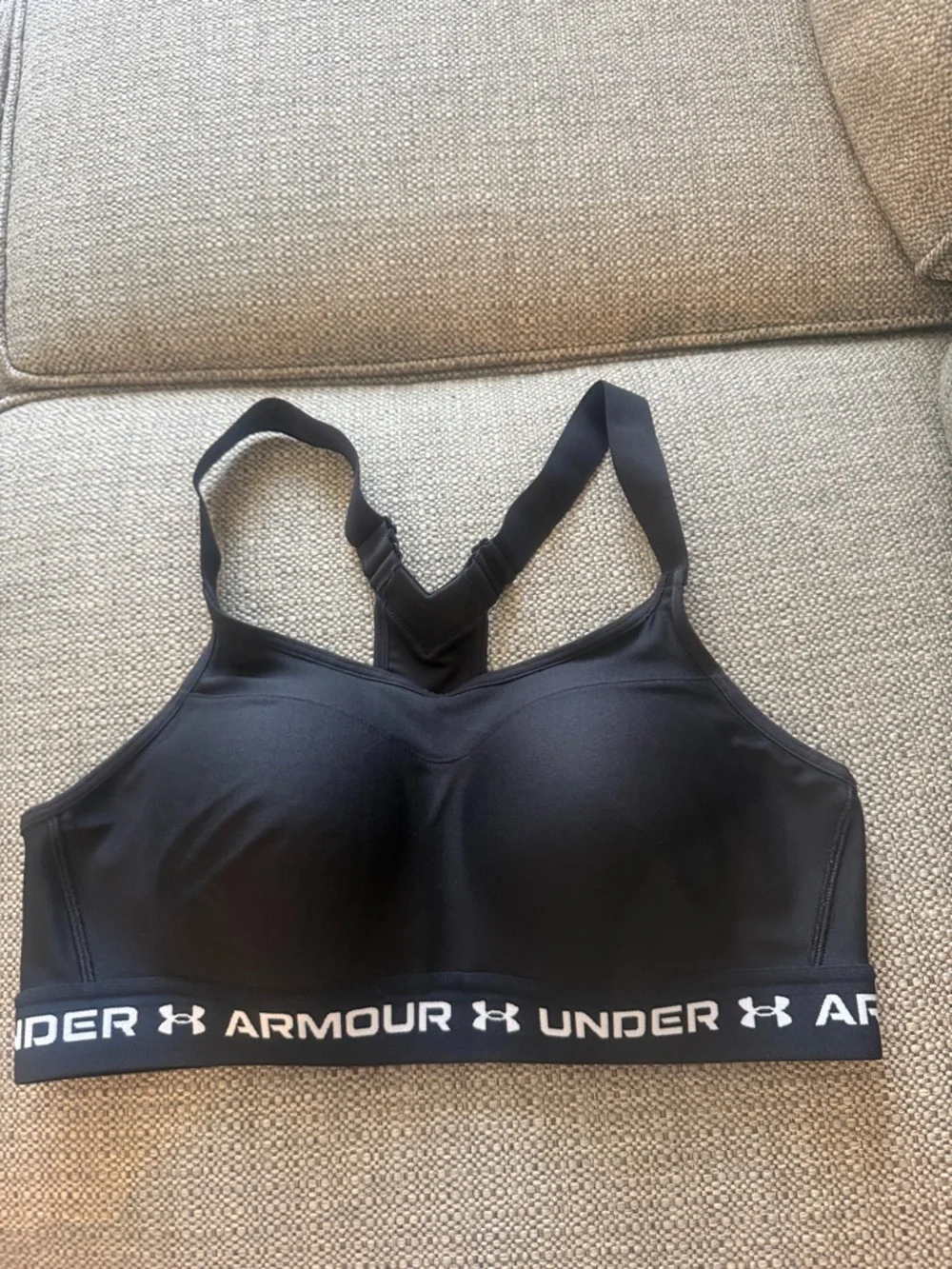 Under Armour Black Padded Racerback Sports Bra with Logo Band - Picture 1 of 5